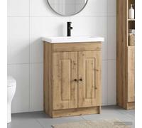 Holepyr Ensemble de meubles de salle de bain en chêne Artisan avec lavabo et robinet 56 x 37,5 x 81 cm, espace de rangement, tiroirs, portes, étagère pour rénovation, meuble bas élégant, design en