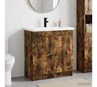 Holepyr Ensemble de meubles de salle de bain en chêne fumé avec lavabo et robinet, 78,5 x 37,5 x 81 cm, meuble de rangement moderne avec étagère, adapté pour la rénovation et le montage