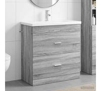 Holepyr Ensemble de meubles de salle de bain gris Sonoma 81 x 40 x 84,5 cm en bois avec lavabo et espace de rangement pour salle de bain moderne, armoire basse, tiroirs, miroir, robinet et siphon