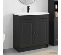 Holepyr Ensemble de meubles de salle de bain noir 78,5 x 37,5 x 81 cm en bois avec lavabo et robinet de rangement moderne pour rénovation de salle de bain
