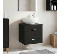 Holepyr Lavabo mural en chêne noir avec lavabo 49,5 x 44,5 x 66,5 cm, meuble de salle de bain en bois avec tiroirs et espace de rangement, lavabo moderne pour invités WC et rénovation