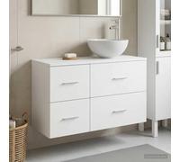 Holepyr Lot de 2 meubles de salle de bain en bois blanc avec lavabo et armoire de salle de bain pour un rangement pratique, design moderne, adapté pour la rénovation et le montage en intérieur