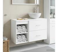 Holepyr Lot de 2 meubles de salle de bain - En bois blanc - Montage mural - Avec lavabo et armoire de rangement - Montage facile - Convient pour la rénovation - Design moderne