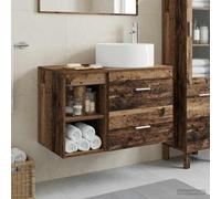 Holepyr Lot de 2 meubles de salle de bain - En bois vieilli - Montage mural - Lavabo et armoire avec espace de rangement pour rénovation de salle de bain