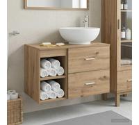Holepyr Lot de 2 meubles de salle de bain en chêne Artisan, montage mural avec lavabo et tiroir, beaucoup d'espace de rangement, adapté pour la rénovation, design moderne de salle de bain avec kit de