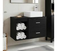 Holepyr Lot de 2 meubles de salle de bain - En chêne noir - Montage mural - Avec lavabo et armoire - Beaucoup d'espace de rangement - Design moderne pour les invités - Rénovation des toilettes