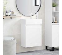 Holepyr Meuble de salle de bain blanc avec lavabo en céramique et robinet mélangeur, 45,5 x 22,5 x 84 cm, montage mural, espace de rangement, porte réversible, meuble de salle de bain moderne pour