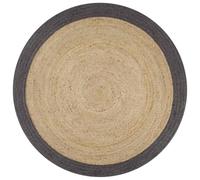 Holepyr Tapis fait à la main en jute avec bordure gris foncé - Diamètre : 120 cm - Revêtement de sol en fibre naturelle pour salon, chambre à coucher, couloir, balcon, terrasse