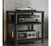 HOLGVE Support de Lecteur Multimédia AV à 1/2/3/4 Niveaux, Armoire Stéréo, Armoire Stéréo Moderne, Étagère de Console de Jeu, Centre de Divertissement Multifonctionnel(Black,3 Tier 65.5CM/25.7IN)