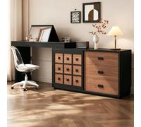 HOLGVE Vanité Médiévale Moderne en Forme de L avec Miroir Rabattable | Commode Extensible wn Forme de L Poste de Travail D'angle Rotatif à 90° for Chambre à Coucher(Brown-B)