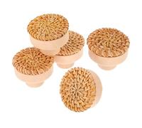 Holibanna Patère Murale Bois en Rotin Tressé Rond, Lot de 5 Crochets Décoratifs Rustiques pour Rangement de Foulards et Serviettes, Solide et Résistant, pour Maison