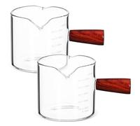 Holibanna Tasses à Mesurer Capacité 150ml Lot de 2 en Verre Borosilicate avec Poignée en Bois Design à Double Bec Verseur Gradué, Facile à Verser, Résistant Accessoires Espresso