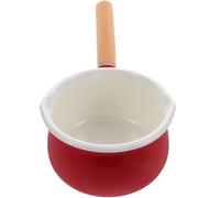 HOLIDYOYO Casserole à Lait Émaillée Rouge Manche en Bois, Résistante Rouille et Antidérapante, pour Sauces et Alimentation Bébé