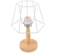 HOLIDYOYO Lampe de Table Moderne Blanche en Métal et Bois avec Support | Éclairage D’ambiance, Format Compact pour Appartement, Usage Plateau, Compatible Ampoules E27, Base Incluse