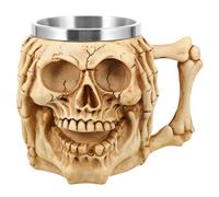 HOLIDYOYO Mug Créatif 1pc Original Forme Crâne en Résine et Acier Inoxydable pour Boissons Chaudes et Froides, pour Décoration Halloween Intérieure