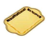 HOLIDYOYO Plateau à Gâteau en Métal Rectangulaire Doré, Plat à Dessert Vintage, Gravé Floral, pour Boissons et Desserts, Buffet et Décoration de Mariage