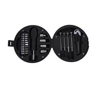 HOLIDYOYO Trousse à Outils Ménagère Ronde 20 Pièces, Noir, Acier au Carbone | Boîte Créative à Structure Solide, Format Compact, pour Bricoleur et Mécanicien
