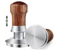 HOLIHOKY Tamper 51 mm, presse-café à pression de pression avec fond ondulé en acier inoxydable 304, pression constante à double ressort, avec poignée en bois pour porte-filtre de 51 mm