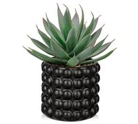 Hollyone Faux Plantes succulentes dans Un Pot à Bulles Noir - 21,8 cm - Agave Artificiel givré Shaka Zulu - Plantes artificielles décoratives d'intérieur pour décoration d'intérieur, Bureau, Rebord