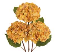 Hollyone Lot de 3 fleurs artificielles d'hortensia jaune doré avec grandes fleurs de 15,2 cm, fleurs en soie à longue tige pour arrangement floral, décoration d'intérieur, décoration d'automne