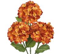 Hollyone Lot de 3 fleurs artificielles d'hortensia orange avec grandes fleurs de 17,8 cm, fleurs en soie à longue tige pour arrangement floral, vase haut, décoration d'intérieur, mariage, décoration