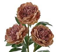 Hollyone Lot de 3 pivoines artificielles marron de 12,7 cm avec tige de 74 cm de long, fleurs artificielles décoratives pour décorations d'automne, maison, mariage, fête, arrangements floraux