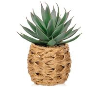 Hollyone Plantes Grasses Artificielles en Panier Tressé, Agave Artificiel Poli Shaka Zulu, Plantes Artificielles pour la Décoration de la Maison, Bureau, Rebord de Fenêtre, Salle de Bain