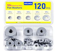 HOLMOL Lot de 120 rondelles de carrosserie en acier inoxydable M4, M5, M6, M8, M10, 5 tailles, plates, pour vis et écrous