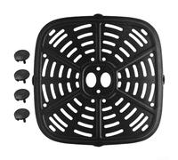 Holstein Housewares Poêle grill en acier inoxydable pour friteuse à air de 4 l - Plaque émaillée antiadhésive avec poignée - Passe au lave-vaisselle avec 4 pare-chocs en caoutchouc 24 x 24 cm