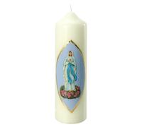 Holyart Bougies, cierges, chandelles: Bougie Notre-Dame de Lourdes fond bleu clair 220x60 mm