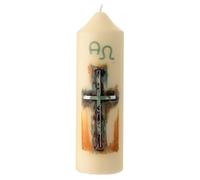 Holyart Bougies, cierges, chandelles: Bougie pascale croix argent décorée alpha oméga 16,5x5 cm