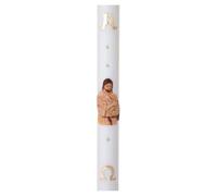 Holyart Bougies, cierges, chandelles: Cierge pascal blanc Jésus Bon Pasteur alpha et oméga 8x120 cm
