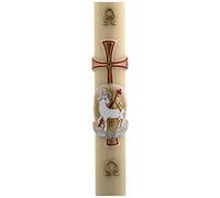 Holyart Bougies, cierges, chandelles: Cierge Pascal cire d'abeille agneau or et rouge croix 8x120 cm