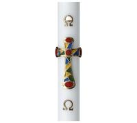 Holyart Bougies, cierges, chandelles: Cierge pascal croix effet mosaïque colorée 8x120 cm blanc