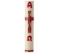 Holyart Bougies, cierges, chandelles: Cierge pascal croix rouge or Alpha Oméga or 80x8 cm cire d'abeille