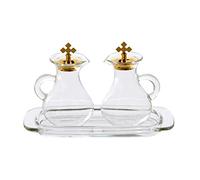 Holyart Burettes liturgiques en verre: Set de burettes et plateau en verre
