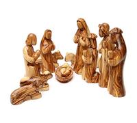 Holyart Crèche Bois d’Olivier de Jérusalem: Set Nativité 12 pcs en Bois d'olivier de Bethléem 22 cm