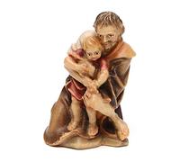 Holyart Crèche Noël Val Gardena: Berger agenouillé avec Enfant crèche Original Bois Peint Val Gardena 10 cm