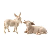 Holyart Crèche Noël Val Gardena: Boeuf et âne crèche 10 cm Raphaël Bois Naturel Val Gardena