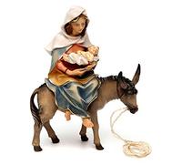 Holyart Crèche Noël Val Gardena: Sainte Vierge Enceinte avec âne avec Lanterne en Main crèche Original Bois Val Gardena 12 cm