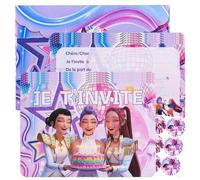 Holyhcx 12PCS K-po Carte d'invitation Anniversaire Fille Garcon,Papier Carte Invitation Anniversaire avec 12 PCS Enveloppes et 12 PCS Autocollants,Invitations de Fête pour Enfant,Français