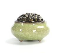 Holz sammlung Brûleur D'encens en Céramique, Style Classique Brûleur D'encens avec Porte-encens en Laiton Calebasses et Couvercle en Métal, Accessoire Décoratif pour la Maison