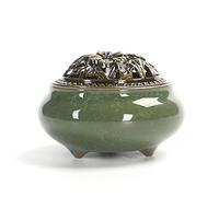 Holz sammlung Brûleur D'encens en Céramique, Style Classique Brûleur D'encens avec Porte-encens en Laiton Calebasses et Couvercle en Métal, Accessoire Décoratif pour la Maison