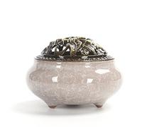 Holz sammlung Brûleur D'encens en Céramique, Style Classique Brûleur D'encens avec Porte-encens en Laiton Calebasses et Couvercle en Métal, Accessoire Décoratif pour la Maison