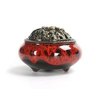 Holz sammlung Brûleur D'encens en Céramique, Style Classique Brûleur D'encens avec Porte-encens en Laiton Calebasses et Couvercle en Métal, Accessoire Décoratif pour la Maison