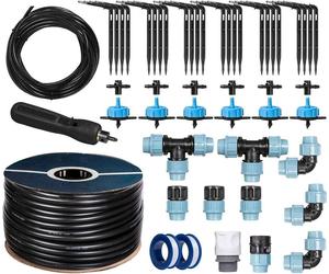 HOLZBRINK Kit de démarrage pour l’irrigation en serre, système d’arrosage goutte à goutte : 50 m Tuyau LDPE 20 mm, 6x Goutteur 8l/h, HTB-09-B-50