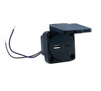 HOLZER /Prise de charge USB A et C/prise encastrée / 2 ports / entrée 230 V & ports de sortie 5 V / 2,1 A - Pour une utilisation en extérieur et en intérieur - Avec couvercle - IP54 (bleu)