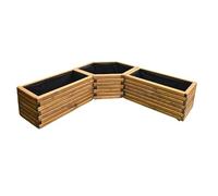 HolzGarden FORNEA Lot De 3 Jardinières en Bois Imprégné Couleur Teck 2X 80x40x40 cm Et 1x 97x40x57 cm Bac À Fleurs Extérieur Résistant Aux Intempéries pour Jardin Terrasse Balcon