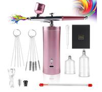 Holzsammlung Kit Aérographe, Compresseur Kit Aérographe Portable Sans Fil Kit Aérographe Manuel Rechargeable pour Maquillage, Modelisme Peinture, Décoration de Gâteaux, Art Des Ongles, Tatouage