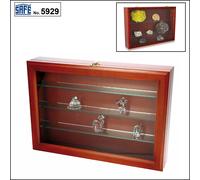 Safe 5929 Vitrine en Bois avec vitre en Verre véritable et étagères en Verre véritable 5 mm | avec 2 serrures à volet | 36 x 24 x 7 cm